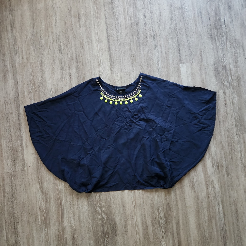 Lane Bryant Navy Blouse with Embellished Neckline